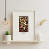 Three Chickadees framed Sarah Angst Art giclee reproduction print. Created & reproduced in Bozeman, Montana.