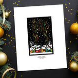 Winter Cabins framed Sarah Angst Art giclee reproduction print. Created & reproduced in Bozeman, Montana.