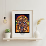 Bison in Forest framed Sarah Angst Art giclee reproduction print. Created & reproduced in Bozeman, Montana.