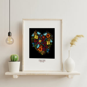 Flower Heart framed Sarah Angst Art giclee reproduction print. Created & reproduced in Bozeman, Montana.