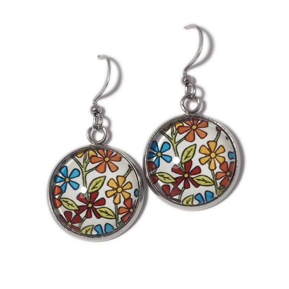 SA Earrings - Flowers on White