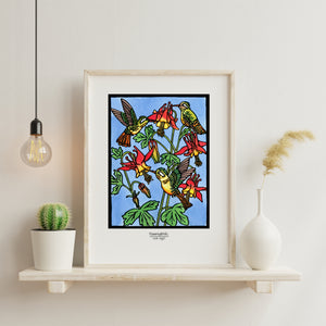 Hummingbirds framed Sarah Angst Art giclee reproduction print. Created & reproduced in Bozeman, Montana.