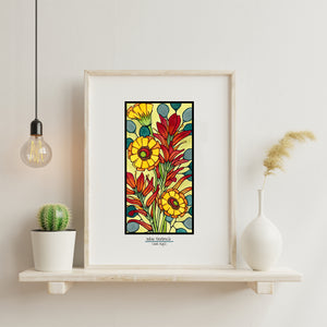 Indian Paintbrush flowers framed Sarah Angst Art giclee reproduction print. Created & reproduced in Bozeman, Montana.