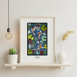 Koi Pond framed Sarah Angst Art giclee reproduction print. Created & reproduced in Bozeman, Montana.