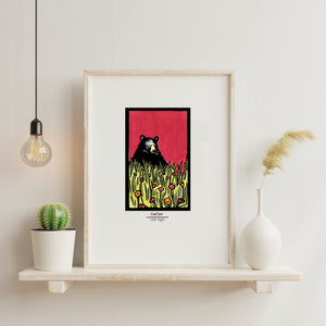 Naptime Bear framed Sarah Angst Art giclee reproduction print. Created & reproduced in Bozeman, Montana.