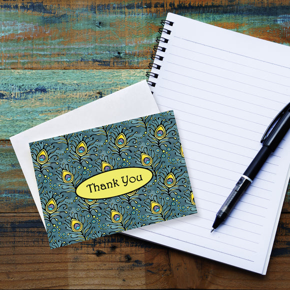 Thank You Card - Peacock Feathers