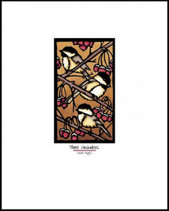 Three Chickadees - 8"x10" Overstock - Sarah Angst Art Greeting Cards, Giclee Prints, Jewelry, More